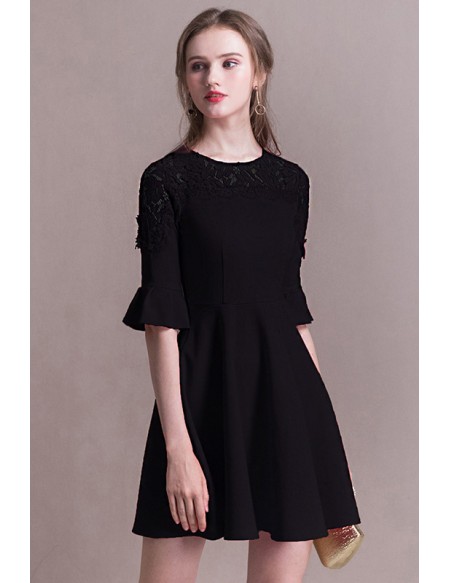 Simple Modest Little Black Homecoming Dress With Sleeves