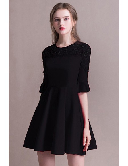 Simple Modest Little Black Homecoming Dress With Sleeves