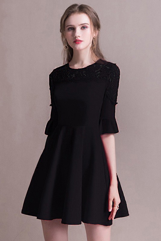 Simple Modest Little Black Homecoming Dress With Sleeves #J1697 ...