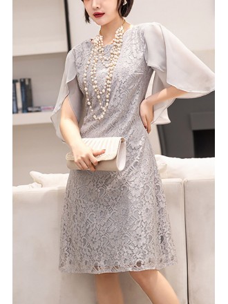 Elegant Aline Lace Wedding Guest Dress With Loose Sleeves