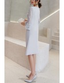 Comfy Grey Knee Length Wedding Guest Dress With Lantern Sleeves