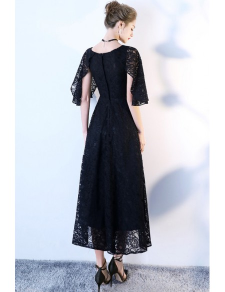 Vintage Chic Black Lace Party Dress Tea Length With Dolman Sleeves # ...