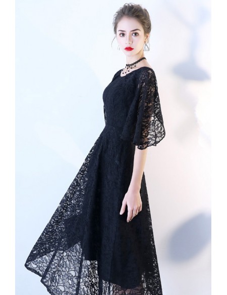 Vintage Chic Black Lace Party Dress Tea Length With Dolman Sleeves # ...