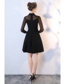 Polka Dot Little Black Retro Homecoming Dress With High Neck