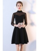 Polka Dot Little Black Retro Homecoming Dress With High Neck