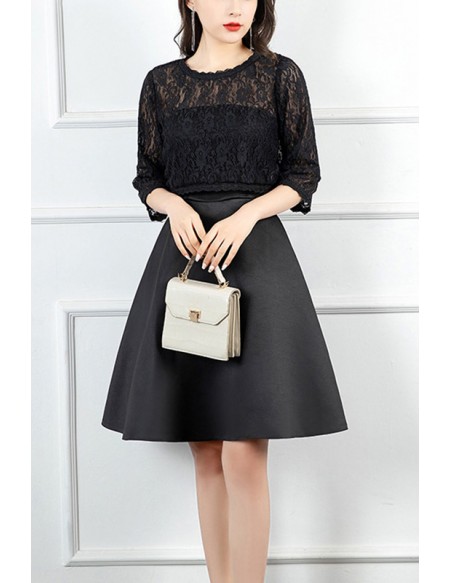 Black Aline Party Dress With Removable Lace Jacket