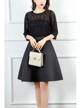 Black Aline Party Dress With Removable Lace Jacket