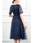 Modest Round Neck Striped Wedding Party Dress With Sleeves