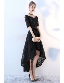 Gorgeous Black Lace High Low Homecoming Party Dress With Sleeves