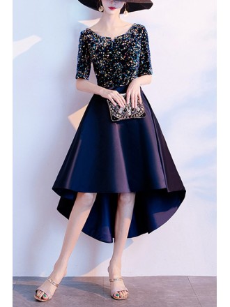 Special High Low Bling Sequined Party Dress With Half Sleeves