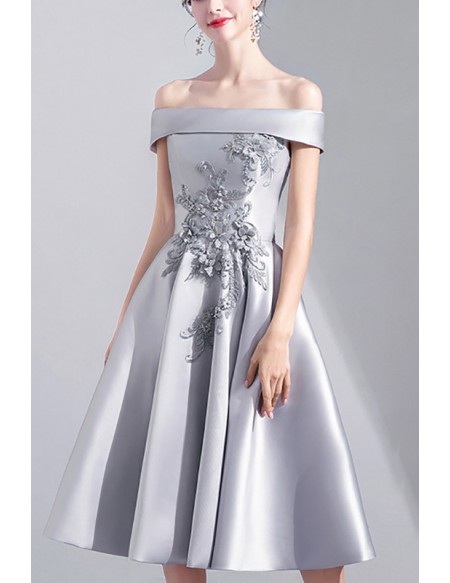 Off Shoulder Silver Homecoming Dress With Appliques