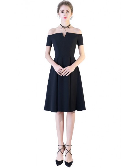 Little Black Pleated Short Homecoming Dress With Off Shoulder