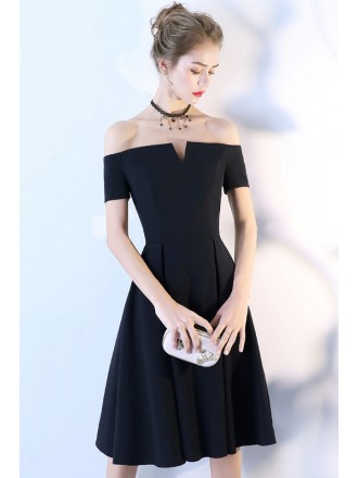 Little Black Pleated Short Homecoming Dress With Off Shoulder