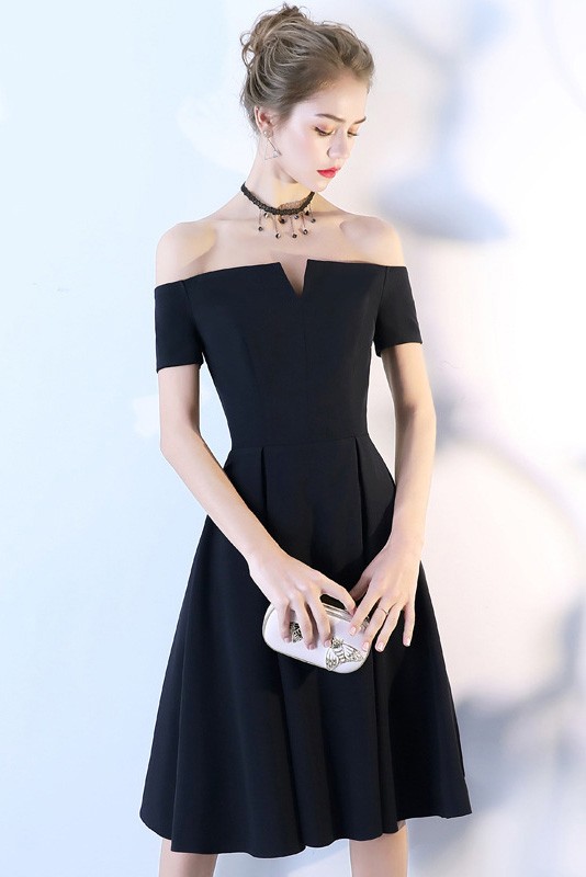 Little Black Pleated Short Homecoming Dress With Off Shoulder #J1622 ...