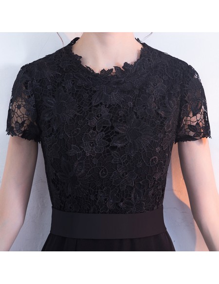 Formal Long Black Evening Dress Split Front With Short Sleeves #J1626 ...
