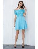 Lovely A-Line Off-the-Shoulder Lace Chiffon Short Homecoming Dress With Sleeves