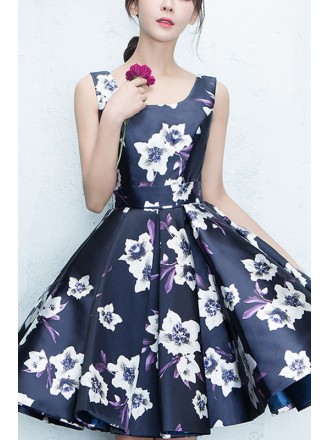 Lovely Retro Homecoming Dress Flower Printed With Open Back