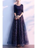 Bling Bling Black Sequins Long Party Dress With Lace Sleeves