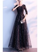 Bling Bling Black Sequins Long Party Dress With Lace Sleeves