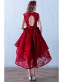 Gorgeous Burgundy Red Lace High Low Homecoming Prom Dress With Appliques