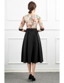 Black With Flowers Pretty Wedding Party Dress With Half Sleeves