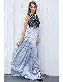 Elegant A-Line Lace Satin Long Prom Dress With Ruffle