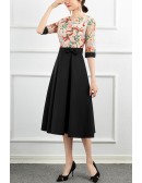 Black With Flowers Pretty Wedding Party Dress With Half Sleeves