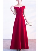 Simple Aline Long Red Party Dress With Off Shouler