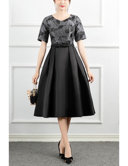 Modest Pleated Tea Length Women Party Dress With Short Sleeves #J1654 ...