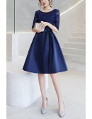 Satin With Lace Navy Wedding Party Dress With Sash
