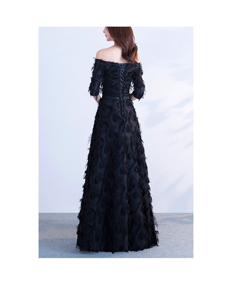 Long Black Off Shoulder Evening Party Dress With Sleeves #J1751 ...