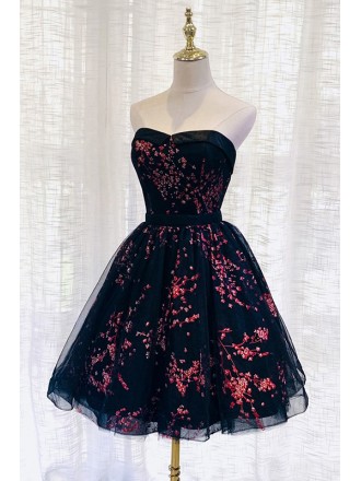 Floral Prints Ballgown Tulle Homecoming Prom Dress Strapless