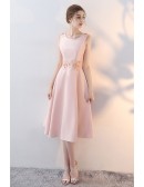 Pink Tea Length Elegant Homecoming Party Dress Sleeveless