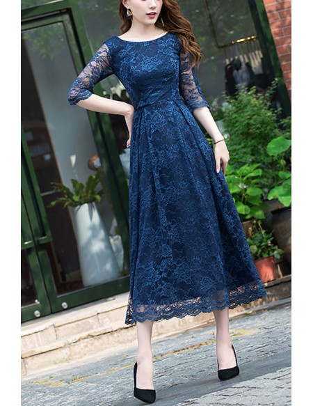 Comfy Tea Length Lace Wedding Party Dress With Half Sleeves #J1616 ...