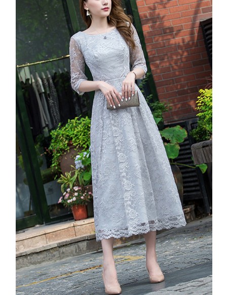 Comfy Tea Length Lace Wedding Party Dress With Half Sleeves #J1616 ...