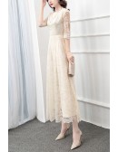 Comfy Tea Length Lace Wedding Party Dress With Half Sleeves