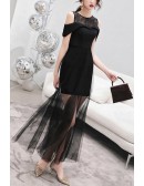Sexy Black Tulle Sheath Party Dress With Cold Shoulder