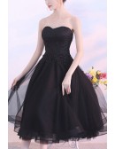 Tea Length Black Tulle Homecoming Dress With Lace Cape Sleeves