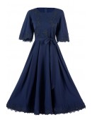 Comfy Tea Length Loose Sleeved Wedding Party Dress With Appliques
