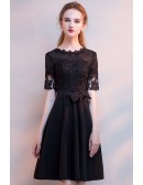 Little Black Aline Homecoming Party Dress With Lace Sleeves
