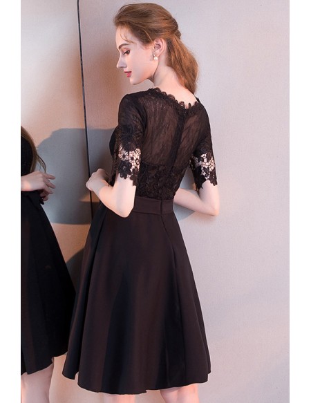 Little Black Aline Homecoming Party Dress With Lace Sleeves