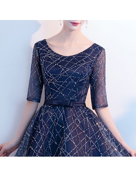 Sparkly Sequins Knee Length Party Dress With Sleeves