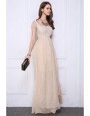 Champagne Elegant High Waist Chiffon Lace Long Evening Dress With Cape Sleeves