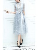Elegant Lace Semi Wedding Party Dress With Half Sleeves