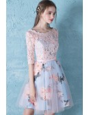 Gorgeous Floral Prints With Lace Short Homecoming Dress With Lace Sleeves
