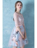 Gorgeous Floral Prints With Lace Short Homecoming Dress With Lace Sleeves