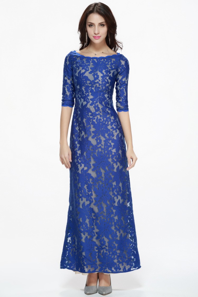 Fashionable Royal Blue Long Lace 1/2 Sleeved Dress #CK332 $92.2 ...