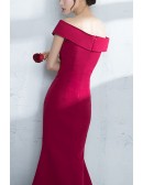 Side Split Mermaid Burgundy Evening Dress With Off Shoulder