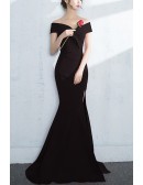 Side Split Mermaid Burgundy Evening Dress With Off Shoulder