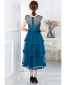 Elegant Tiered Tulle Party Dress Lace With Illusion Neckline